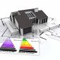 3d rendering house top blueprints with energy efficiency rating chart 85x85